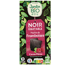 Organic dark chocolate with raspberry bits