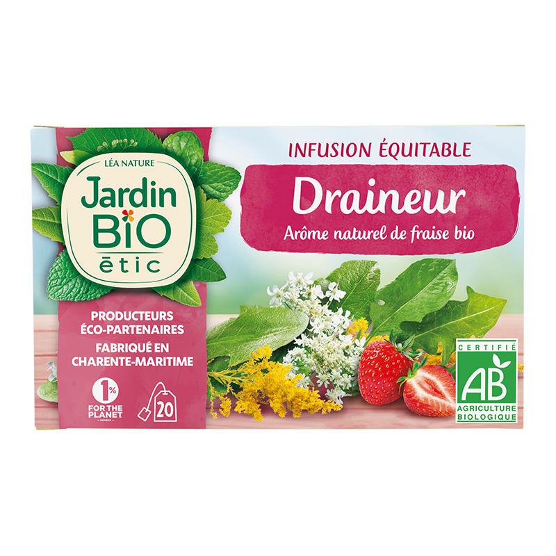 Organic draining herbal tea  natural strawberry flavour