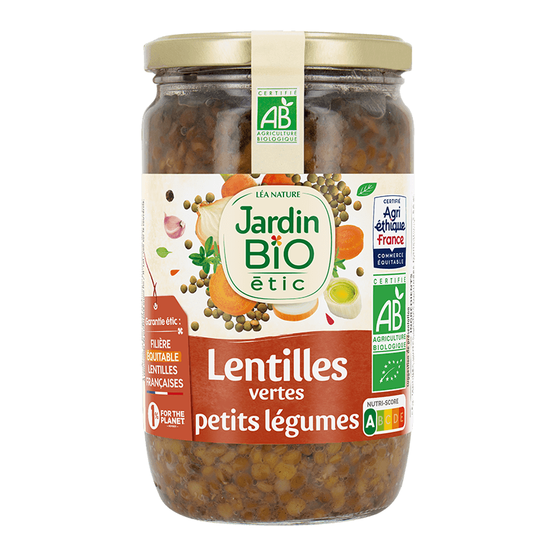 Organic cooked lentils with vegetables