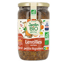 Organic cooked lentils with vegetables