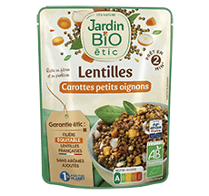 Organic green lentils in a pouch