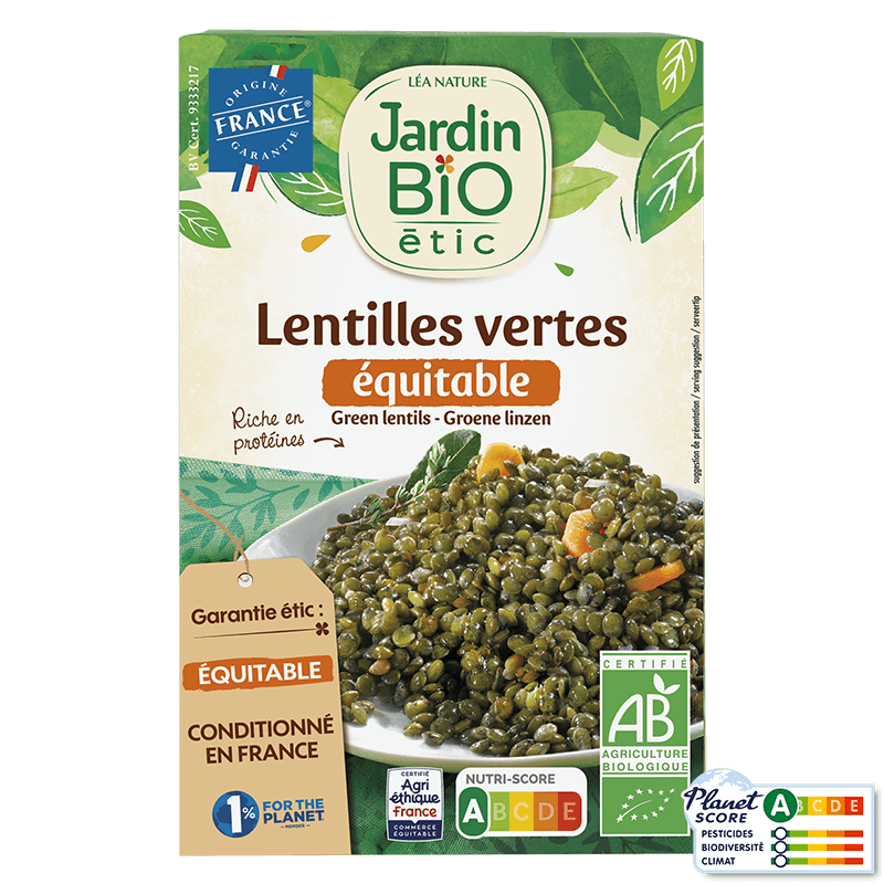 Organic green lentils cooked with vegetables