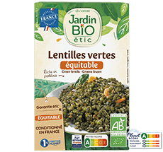 Organic green lentils cooked with vegetables