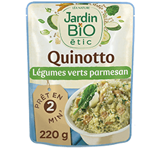 Organic green vegetable quinotto with Parmesan