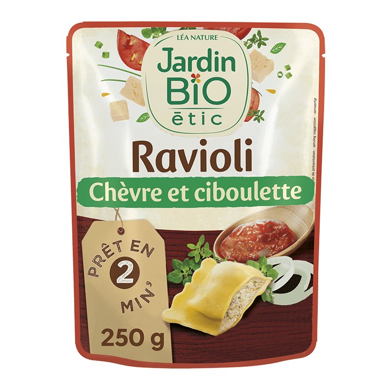 Organic goat’s cheese and chive ravioli