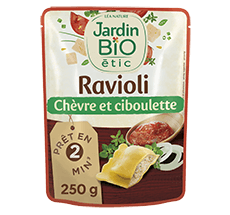 Organic goat’s cheese and chive ravioli