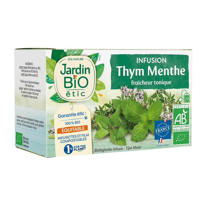 Organic herbal tea thyme and mint