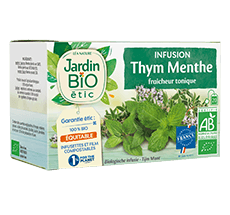 Organic herbal tea thyme and mint